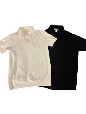 Open Edit Short-Sleeve Knitted Polo Shirt - White(s) and Black(m)